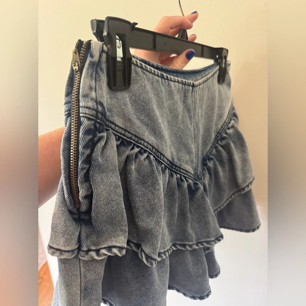 tgla… Ruffled Denim Skort High Waisted Side Zip XS